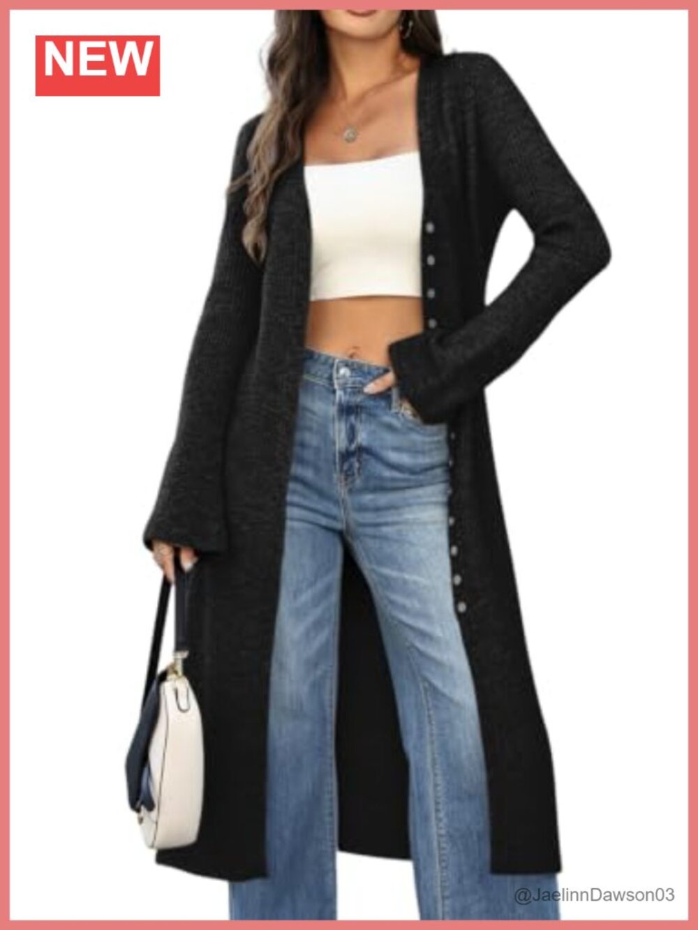 Long Chunky Open Knit Cardigan Button Down Bell Sleeve Sweater